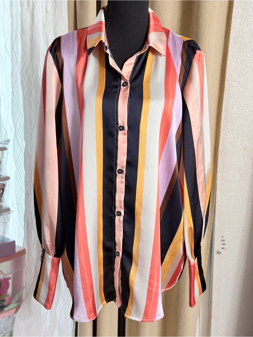 Halogen Multicolor Vertical Stripe Button-Down Shirt